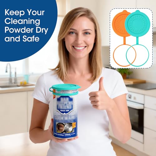 2Pack Silicone Powder Cleanser Lids for Bar Keepers Friend,Comet,Ajax Powder Cleanser 12oz&21oz Powder Cleanser Cover Cap Moisture Resistance,Cleanser Accessory Keep Powder Dry