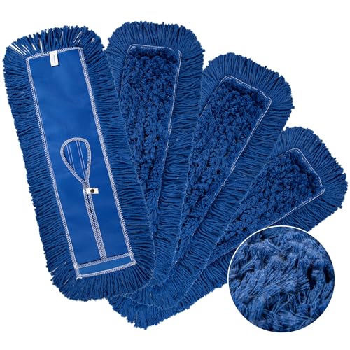 iDeaology 4 Pack - 24-Inch Washable Dust Mop Heads – Full Cloth, Extra Durable, Easy Button - No Clinging to Hair or Fur, Easy to Use Replacement for Commercial and Home Cleaning