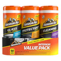 Armor All Car Interior Value Pack, 90 Count, Includes Auto Glass Cleaner, Cleaning Wipes and Protectant Wipes