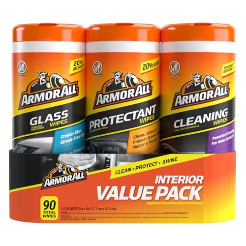 Armor All Car Interior Value Pack, 90 Count, Includes Auto Glass Cleaner, Cleaning Wipes and Protectant Wipes