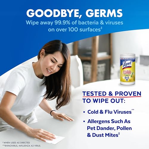 LYSOL Disinfecting Wipes, All Purpose Cleaner, Multi-Surface Antibacterial Cleaning Wipes, Household Cleaning Supplies, Dorm Essentials, Lemon & Lime Blossom Scent, 80 ct. (3 Pack)