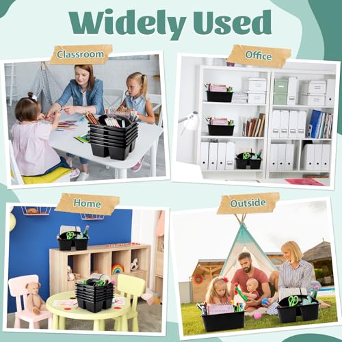 6 Pack Classroom Caddy with Handle Plastic Storage Caddy Organizer with 3 Compartments Desk Caddies Holder Portable Storage Bin for Pencil, Crayon, Marker, Home, Office, School Supplies(Black)