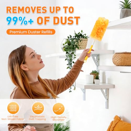 Alotiki Heavy Duty Duster Refills, 40 Count 360° Double-Sided Duster Refill and 1 Yellow Handle, Disposable Dusters Refill for Daily Dust Cleaning, Electronics, Furniture, Blinds, Ceiling Fans