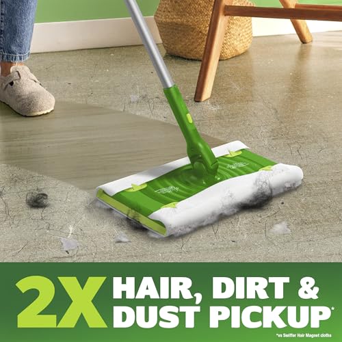 Swiffer Hair Magnet Deluxe Starter Kit with Collapsible Pole, 9 Hair Magnet Dry Cloths, 2 Bonus Mop & Go Wet Cloths