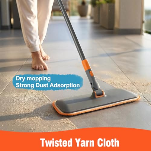CLEANHOME 2-in-1 Wet Dry Flat Microfiber Mop for Hardwood Floors-Reusable Washable Pads, Telescoping Long Handle Floor Cleaner for Tile Laminate, Pet Hair Removal, Car Detailing & Window Cleaning