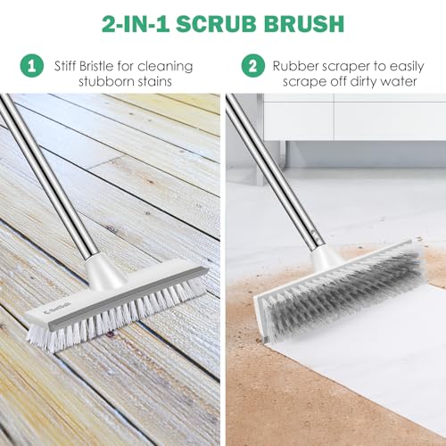 SetSail Floor Scrub Brush with 51-Inch Long Adjustable Handle 2 in 1 Scrape Brush Stiff Bristle Floor Scrubber for Cleaning Shower Bathroom Garage Kitchen Wall Deck Tub Tile