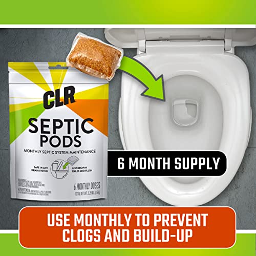 CLR Septic System Treatment Pods, Hassle-Free, Dissolvable and Easy to Flush, Formulated with Biobased Ingredients, Helps prevent Clogs and Build-up, 6 Month Supply