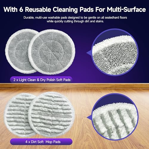 BOJUK Scrub & Steam Mop with Rotating Mop Pads, LED Headlights, 6 Scrub Pads, Large Tank, Swivel Steering, Effortless Scrubbing Hard Floor Cleaner Upgraded