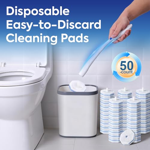 Clorytom 50 Pcs Disposable Toilet Cleaner Refill Pads, Universal Toilet Bowl Brush Replacement Heads, Durable Deep Cleaning Refills, Fresh Scent Bathroom Cleaning Supplies