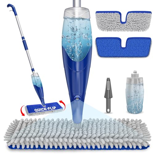 Papclean Spray Mops for Floor Cleaning: Double Sided Dust Mop for Hardwood Wood Tile Floor with Reusable Microfiber Pads - Wet Dry Kitchen Bathroom Cleaning