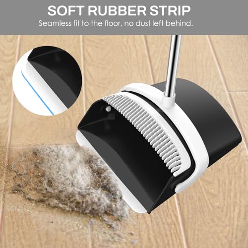 EZKEY Broom and Dustpan Set for Home, 51-in Long Adjustable Handle Angle Broom and Dustpan Combo Set with Dust Pan Teeth to Clean Hair for Home Kitchen Office Lobby Floor Garden (Black&White)
