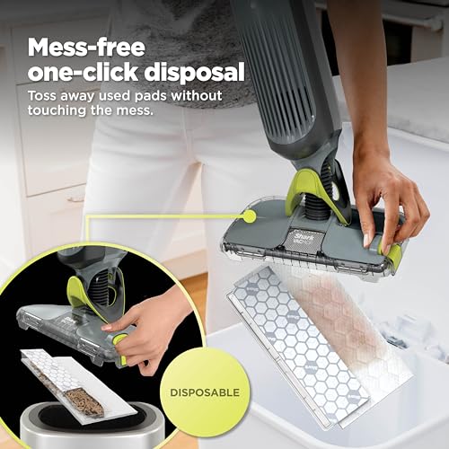 Shark VACMOP Cordless Hard Floor Cleaner, Vacuum and Spray Mop, Powerful Suction, Lightweight, LED Headlights, Includes 4 Disposable Pads, 12oz Multi-Surface Cleaning Solution, Gray, VM252