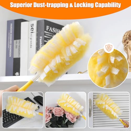 Senowi 40 Count 360° Heavy Duty 2 Sided Duster Refills Compatible with Swiffer, Large Size-Extra Thick Disposable Electrostatic Feather Duster Refill with 1 Short Handle for Furniture, Blinds, Ceiling