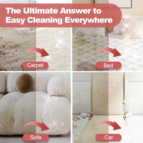 Upholstery Carpet Cleaner, MUJERBAY UltraHeat 12Kpa Portable Spot & Stain, Move with Universal Wheels & Handle, 1.18-inch Deep Cleaning Machine for Couch, Stairs, Car & Pet Messes.Silvery Black