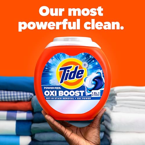 Tide Oxi Boost Power PODS Laundry Detergent Pacs, 45 Count, Set-In Stain Removal + Oxi Power, laundry soap detergent pacs