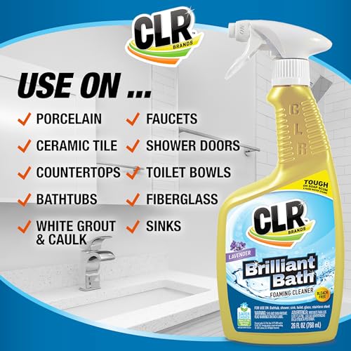CLR Brilliant Bath Foaming Action Bathroom Cleaner Spray - For Use on Toilets, Baths, Showers, Sinks, Glass, Stainless Steel - Lavender Scent, 26 Ounce Bottle (Pack of 6)