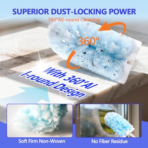 EKACO Heavy Duty Duster Refills for Swiffer Duster (40 Count) | 360° Unscented Disposable Multisurface Dusters with 1 Handle- for Home, Blinds, Fans & Corners, Blue