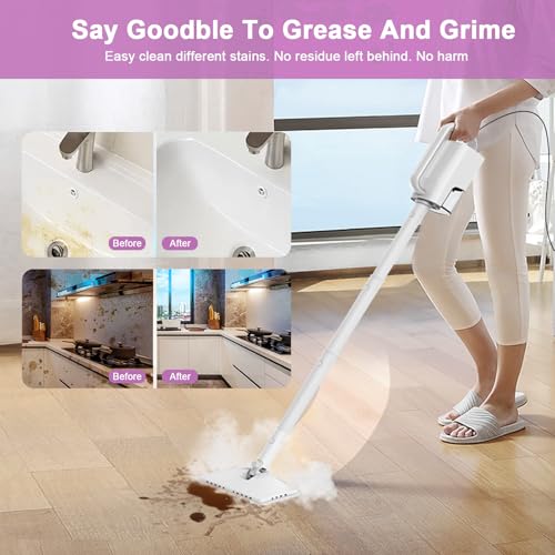 6-in-1 Steam Mop, 1200W Rotated Steam Cleaner for Home, 2 Modes, 400ML Removable Tank, 23FT Power Cord, 2 Pads, Multi-Surface Steamer for Hard Floor, Laminate Floor, Tiles Cleaning (Lunar Halo)