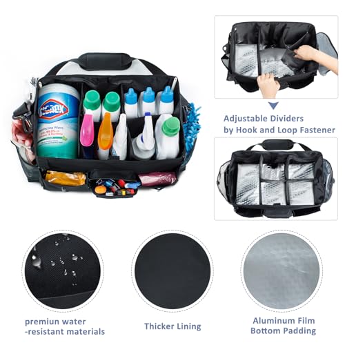 FRECOLSH Large Cleaning Supplies Organizer-Cleaning Caddy Organizer With Handles & Shoulder Strap-Cleaning Bags for Cleaning Suppliers-Housekeepers Wearable Cleaning Tote Upgraded