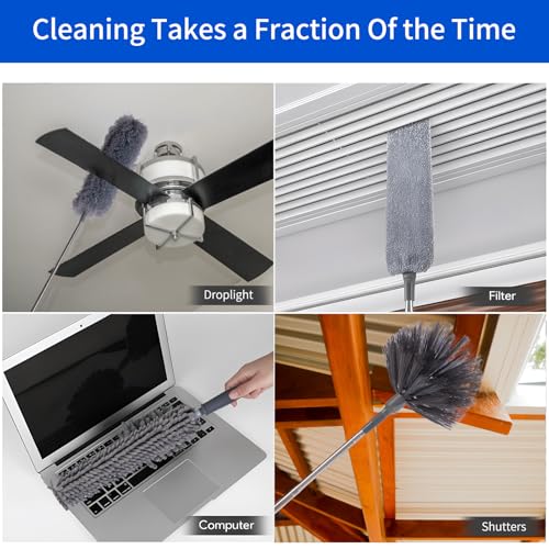 FrutPunch Duster with Extension Pole,Ceiling Fan Cleaner Duster Set of 6, Telescopic Cobweb Feather Duster 100 Inch,Ceiling Fan Duster, House Cleaning Tool Set