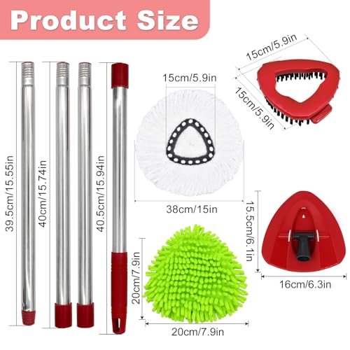 Hezane 4 Pack Replacement Mop Heads& Handle Scrub Brush and Base Combo Set Compatible with Ocedar Spin Mops Refills，30-58" Mop Handle and Microfiber Head Refills for Cleaning