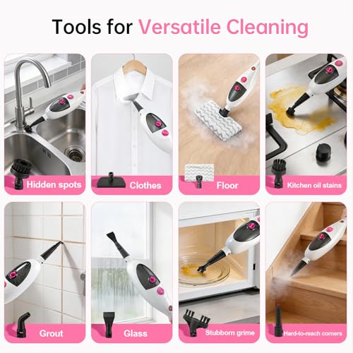 12-in-1 Steam Mop Cleaner, 15-Sec Fast Heat-Up, 1200W Floor Steamer with Double-Sided Pads, Removes 99.99% Stubborn Stains for Hardwood Floors, Marble, Clothes, Windows, Tiles, White