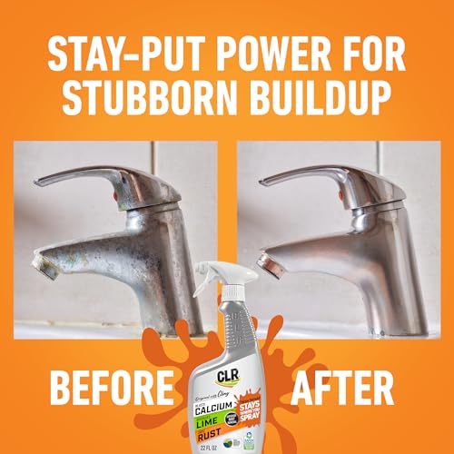 CLR Brands Calcium, Lime & Rust Remover with Cling, 22 oz. Spray Bottle, Adheres to Hard-to-Reach Surfaces, Blasts Calcium, Dissolves Lime Deposits, Zaps Stubborn Rust Stains and Hard Water Deposits