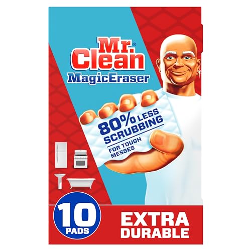 Mr. Clean Magic Eraser Sponge, All Purpose Cleaner, Cleaning Scrubber, Wall, Sneaker, Kitchen, Bathroom, Shower Cleaner, Cleaning Supplies, Melamine Sponge, Cleaning Pads, Extra Durable, 10ct