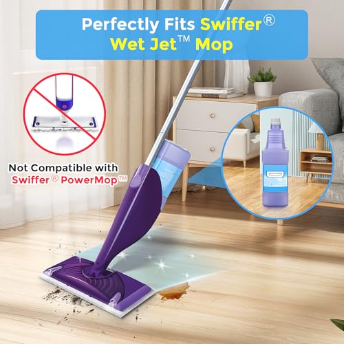 Upgraded Refillable Bottle for Swiffer® Wet Jet™ Mop – 1250ml /42.3 FL OZ, Leak-Proof HDPE Solution Refill Bottle with 8 Silicone Gaskets & 1 Funnel,Easy Install for Use with Any Cleaning Solution