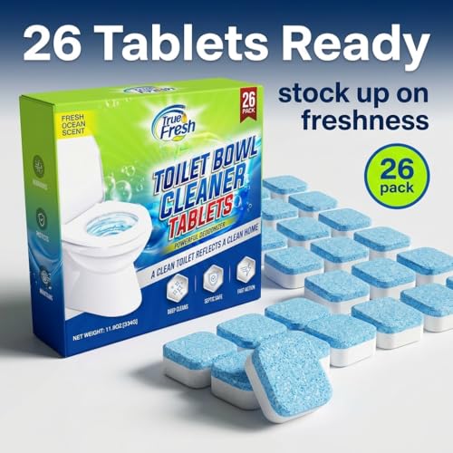 True Fresh Toilet Bowl Cleaner Tablets 26 Pack Deodorizer & Septic Safe Deep Cleaning, Odor Eliminator, Stain Remover for Long-Lasting Freshness Fresh Ocean Scent