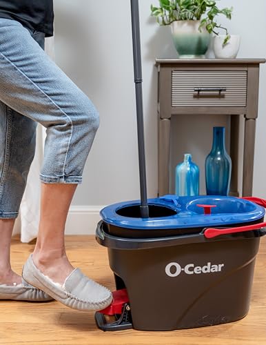 O-Cedar RinseClean Spin Mop & Bucket System + 2 Extra Mop Heads | Clean with Water | Removes 99% of Bacteria