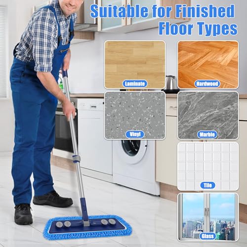 FORSPEEDER Microfiber Mops for Floor Cleaning - Dust Mop for Hardwood Floors with 55” Adjustable Handle 3 Thickened Washable Pads - Wet Dry Mopping for Pet Hairs Walls Tile Wood Laminate Home Kitchen