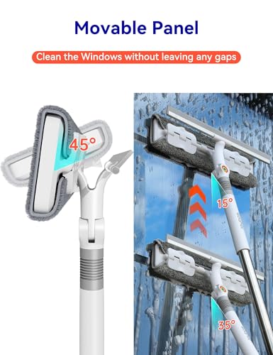 CTIME 80" Window Washing Kit with Extension Pole : Professional Window Cleaner Tool | Window Cleaning Squeegee Kit for High/Outdoor/Glass & Bathroom Surfaces with Storage Bag + 5 Microfiber Cloths
