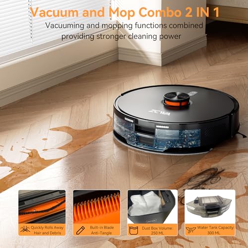 ZCWA Robot Vacuum and Mop Combo, 90 Day Self-Emptying, 10000Pa Suction, 3-in-1 Robotic Vacuum with dToF LiDAR Navigation, Anti-Tangle, 160 Min Runtime, Ideal for Hard Floor, Pet Hair & Carpet