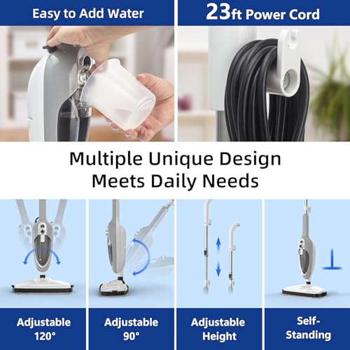 Steam Mop - 10-in-1 MultiPurpose Handheld Steam Cleaner Detachable Floor Steamer for Hardwood/Tile/Laminate Floors Carpet with 11 Accessories for Whole Home Use.