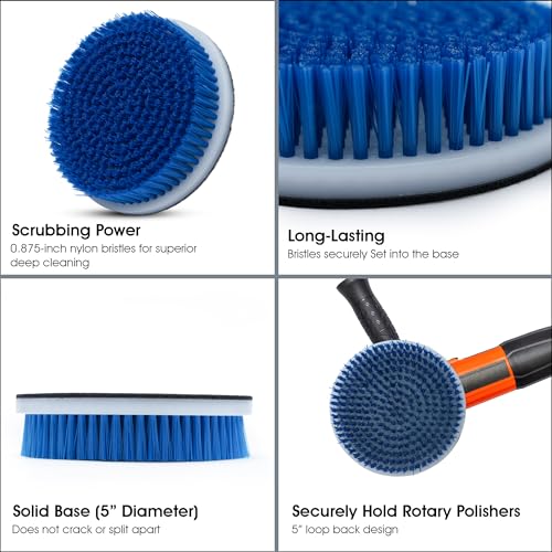 Nanoskin 5-Inch Rotary Brush with Durable Blue Nylon Bristles, Versatile for Car Detailing, Upholstery Cleaning, Wheel Scrubbing, and Home Use, Easy to Attach, Compatible with Most Polishers & Buffers