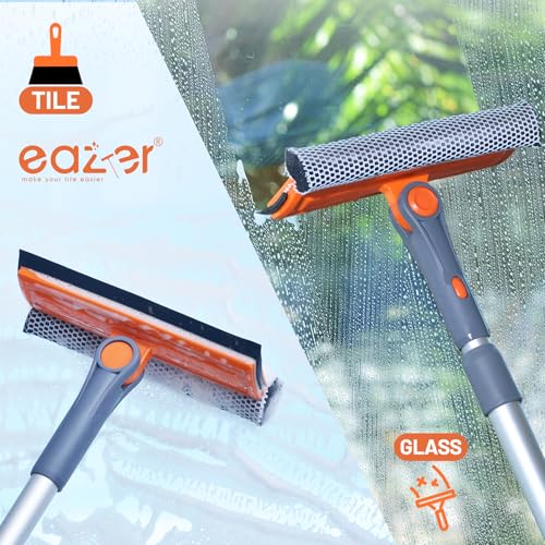 eazer Professional Window Squeegee, 2-in-1 Rotatable Squeegee for Window Cleaning Kit, Window Cleaner Tool, Window Washing Equipment Kit with Extension Pole (20''-30'') for Shower/Windshield