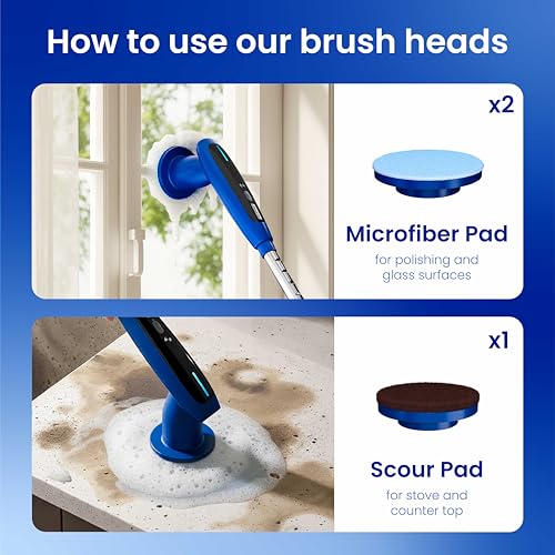 iKLYN 2026 Upgraded Electric Spin Scrubber: 120 Min Runtime, IPX7 Waterproof Cordless Power Scrubber, Adjustable Extension Handle, 8 Heads, 2 Speeds for Shower, Tub, Tile & Floor