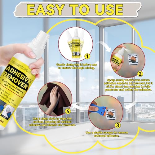 Nexkayee Adhesive Remover, Multipurpose Sticker and Label Cleaner, Surface-Safe Glue Remover with Plastic Scraper, Quickly Removes Decals, Tape Residue, Gum, Tar and Grease, 4.06 fl oz (120ml)