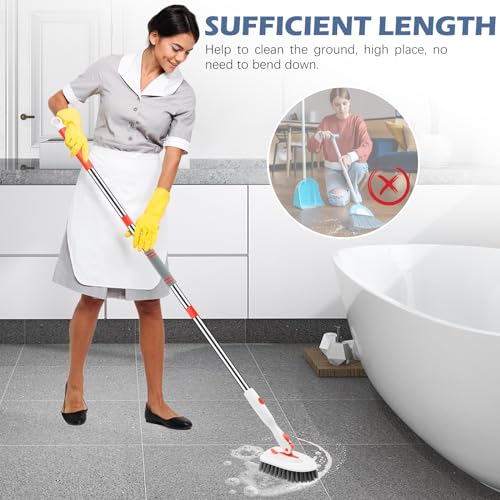 SetSail Tile Tub Scrubber Brush 3-in-1 Shower Scrubber with 52-inch Adjustable Long Handle Shower Cleaner Brush and 3 Detachable Replacement Brush Heads for Cleaning Bathroom Kitchen Walls Tub Tile