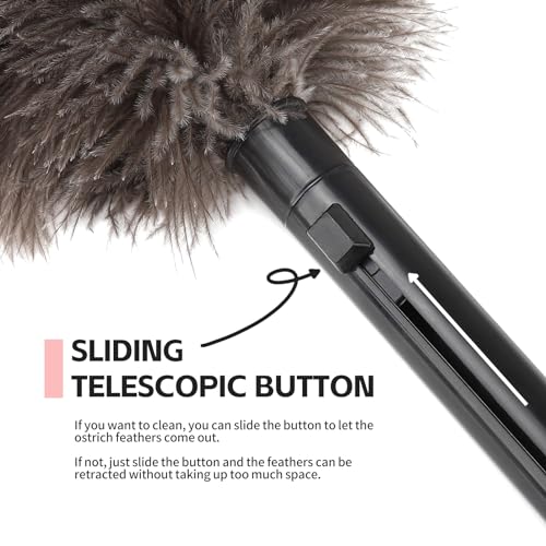 FeelfunFeather Retractable Feather Duster-Genuine Ostrich Feathers,Anti-Static,Reusable Eco-Friendly Handheld Cleaning for Keyboard,Home,Car,Office(10 to 15 Inches) 1 Pack