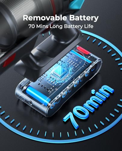 Cordless Vacuum Cleaner 650W/55Kpa, Stick Vacuum Cleaners 70 Mins Max Runtime with Charging Dock, Self-Standing Handheld Vacuum with Touch Display, 6-in-1 Vacuum Cleaner for Carpet/Hard Floor/Pet Hair