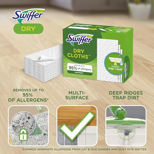Swiffer Sweep + Mop, Dry Pads Refill, Floor Cleaner for Dirt, Dust, Hair, Cleaning Cloths for Mopping Home, Bathroom, Kitchen, Dust Mop, Floor Duster, Unscented, 52ct