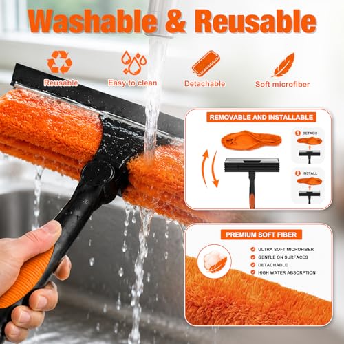 LAANPOLE 26FT Window Squeegee with Extension Pole, 2-in-1 Squeegee for Window Cleaning, Professional Cleaning Kit for Home with 20FT Telescoping Pole for Outdoor Indoor Use