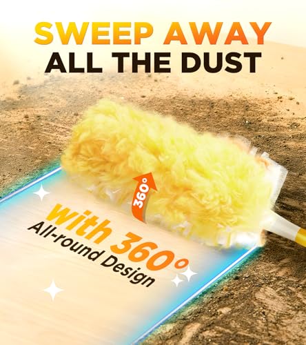 Heavy Duty Duster Refills for Swiffer Duster, 12 Count Duster Refills with 1 Handle, Multisurface 360° Dusters with 4X Microfibers, Unscented Disposable Dusters for Cleaning