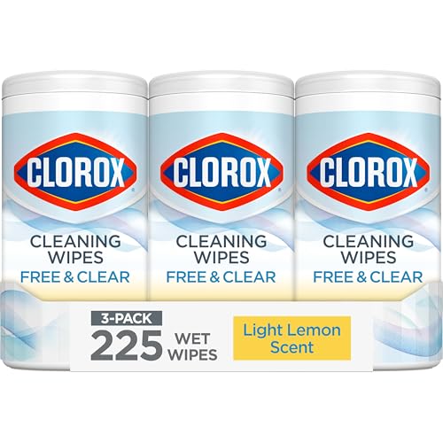 Clorox Free & Clear Cleaning Wipes, Light Lemon Scent, 75 Count, Pack of 3 (Pack May Vary)