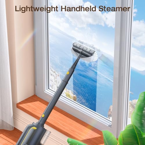 Steam Mop with Detachable Handheld Steam Cleaner, 10-in-1 Multi Accessories, Quick 10s Heat, 350ml and 2-Level Steamer for Cleaning Floor, Carpet, BBQ Grill, Tile, and Grout, Gray