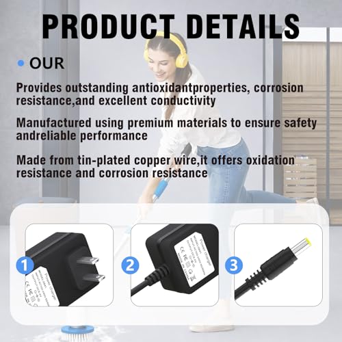 8.4V Adapter Charger Compatible with Casabella 8501010 Spin Scrubber, Power Supply Cord for 7.4V 2000mAh Battery