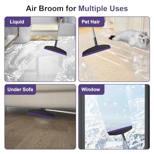 UDUK Broom with Dustpan Combo Set and Silicone Air Broom Kit, 51" Long Handle Floor Squeegee, Purple Household Kit for Glass Window Rugs Pet Hair Home