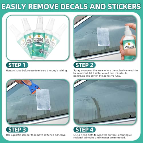 Balldanlu Adhesive Remover Spray, 4.06 Oz Glue Remover with Plastic Scraper and Towel, Surface Safe Sticky Stuff Remover for Car, Windows, Floor, Sticker Remover (1, GREEN) (Small)